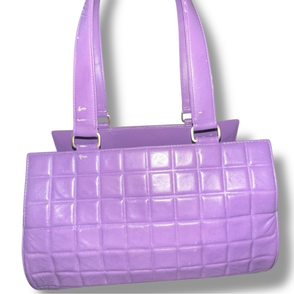 Chanel Chocolate Bar Mini Boston BARREL Lambskin Leather Purple RARE HAND BAG